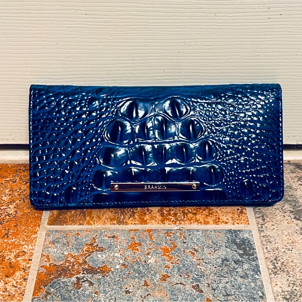 Brahmin Embossed Croc Patent Leather Wallet in Deep Blue